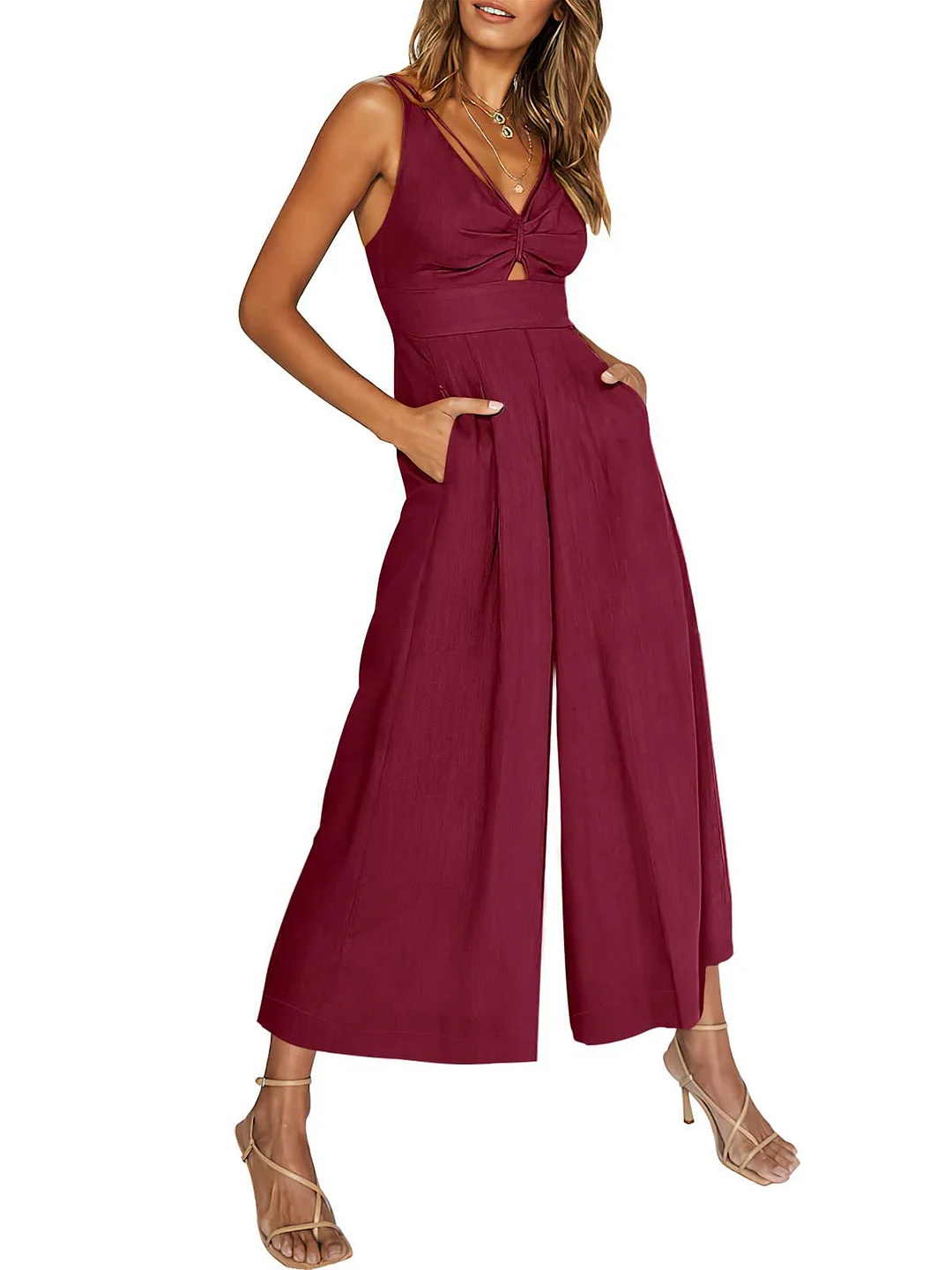 V Neck Cutout High-Waist Jumpsuits(Buy 2 free shipping)