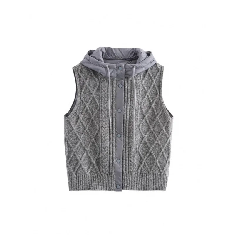 Nigikala Nigikala Women's 2025 Winter Fashion Vintage Vintage Vintage Cotton Stitched Knitted Hooded Vest Vest