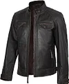🛒Jaquetas masculinas de couro leg&iacute;timo de cordeiro da fjackets - jaqueta de couro acolchoada estilo motociclista (Cafe Racer), com z&iacute;per.