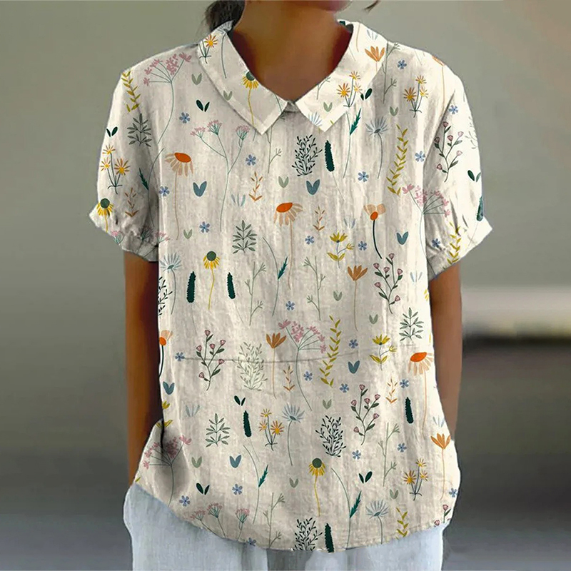Comstylish Vintage Lapel Collar Floral Art Printed Casual Shirt