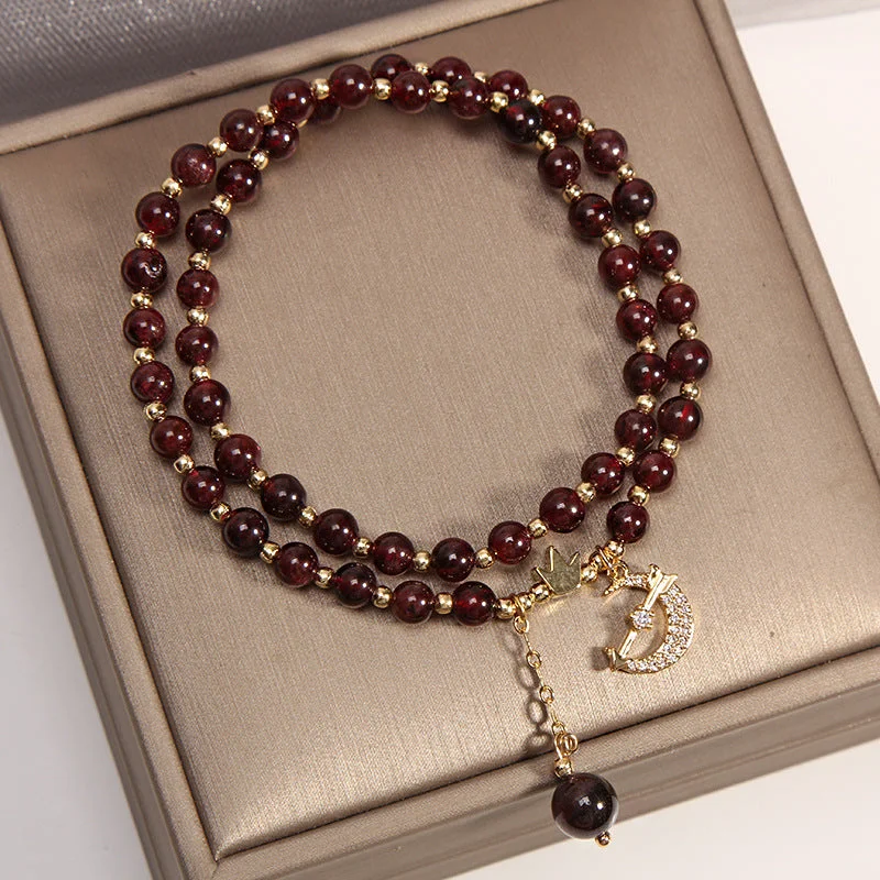 Garnet Red Agate Strawberry Crystal Moon Love Blessing Protection Bracelet