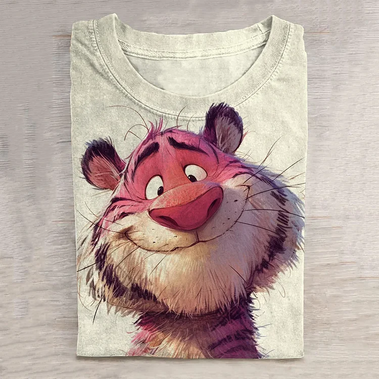 Comstylish Cute Tiger Art Print Short Sleeve Casual T-Shirt