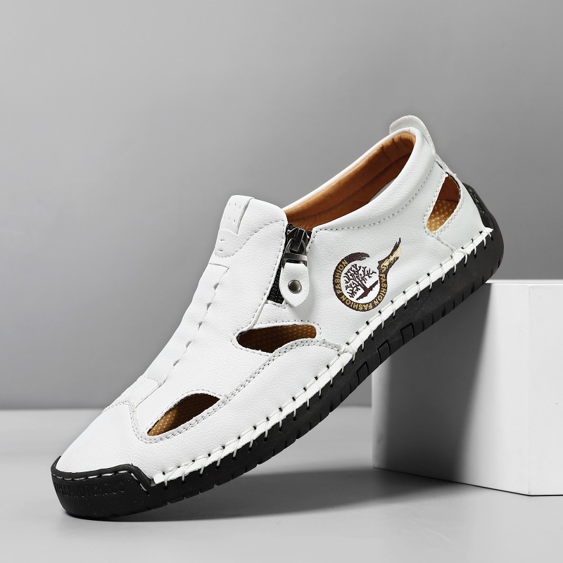 Arkget Shoes | Men's Leather Stitched Breathable Slip-On Shoes with Side Zipper