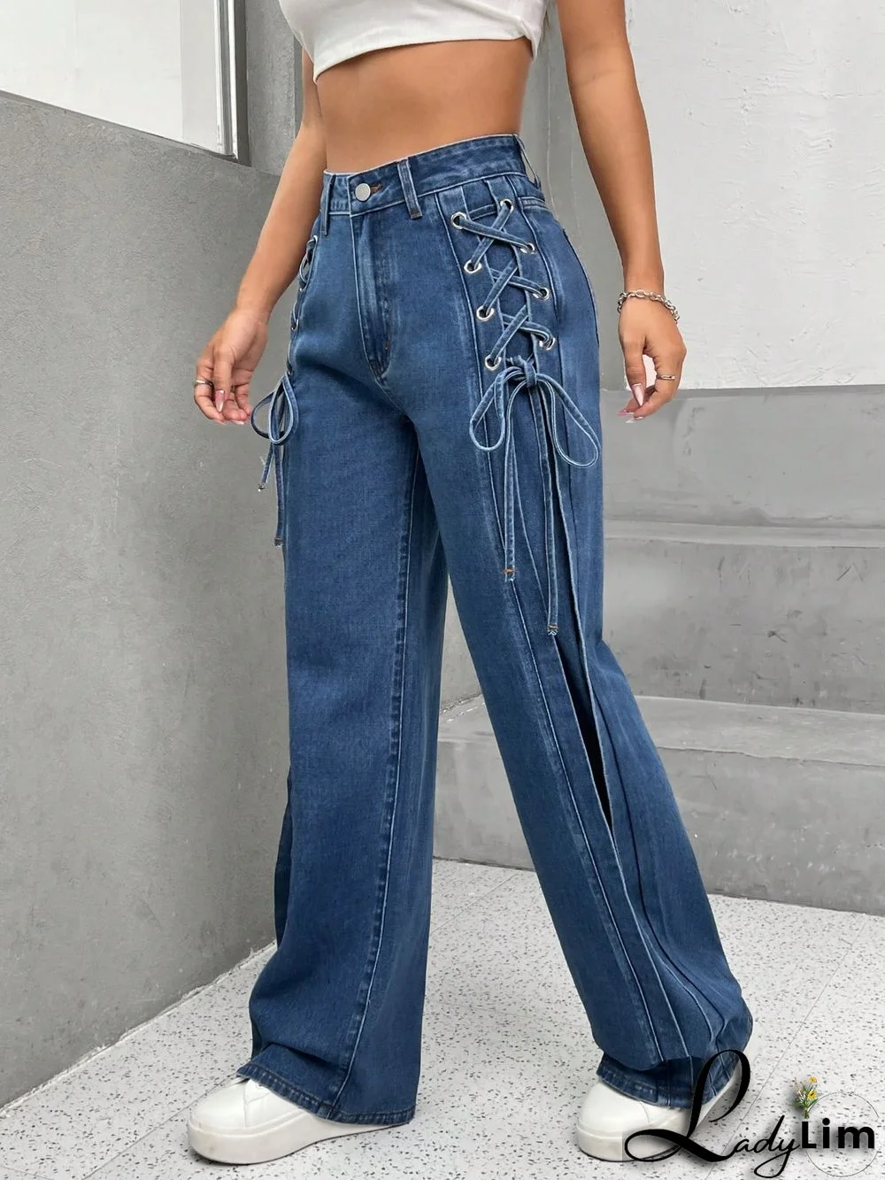 High Waist Lace Up Side Jeans