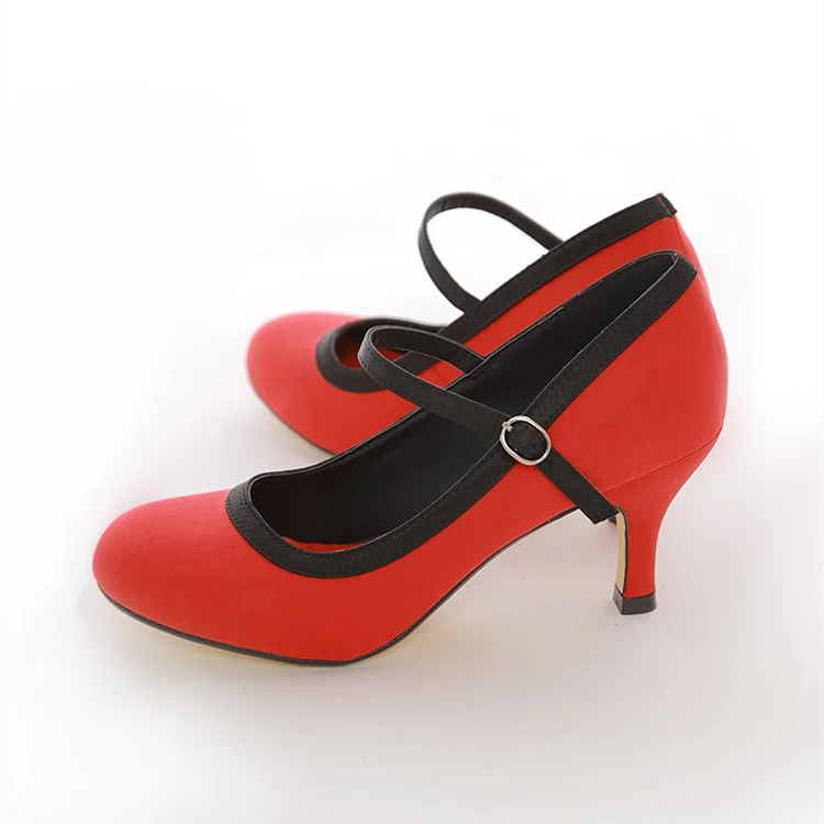 Red Round Toe Mary Jane Pumps Vdcoo