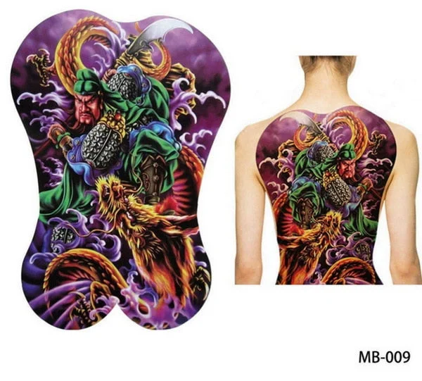 48*35 cm large tattoo stickers 2018 new designs fish wolf buddha waterproof temporary flash tattoos full back chest body for men