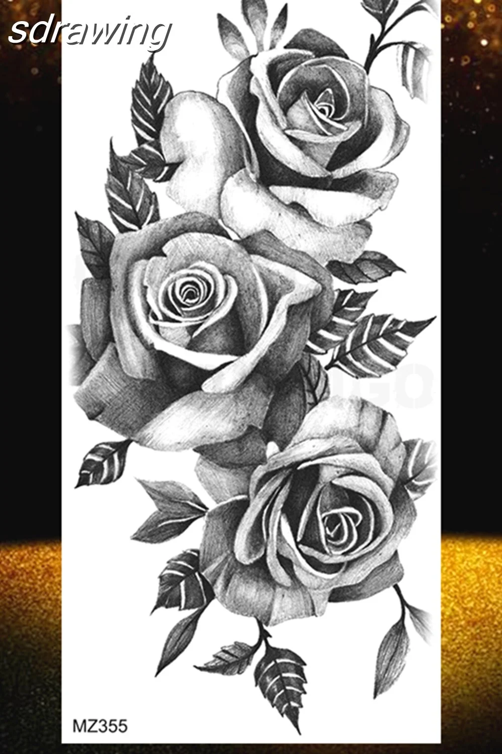  Black Rose Flower Temporary Tattoos Fake Waterproof Tatoo Body Art Arm Leg Floral Peony Bloosom Tattoo Stickers Makeup 928-0