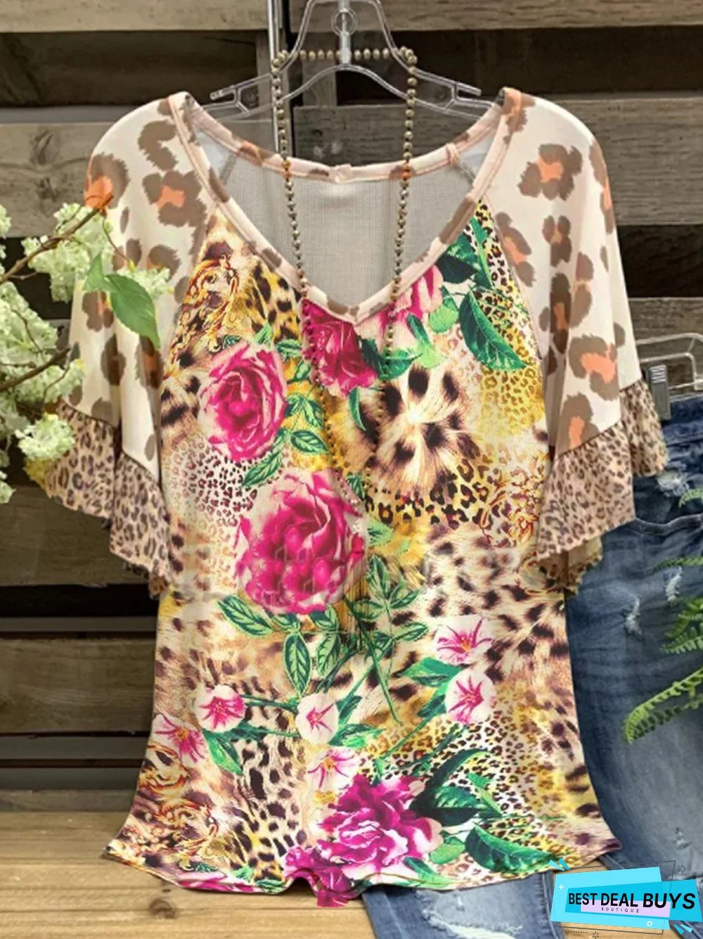Casual Leopard Flower Short Sleeve T-shirt