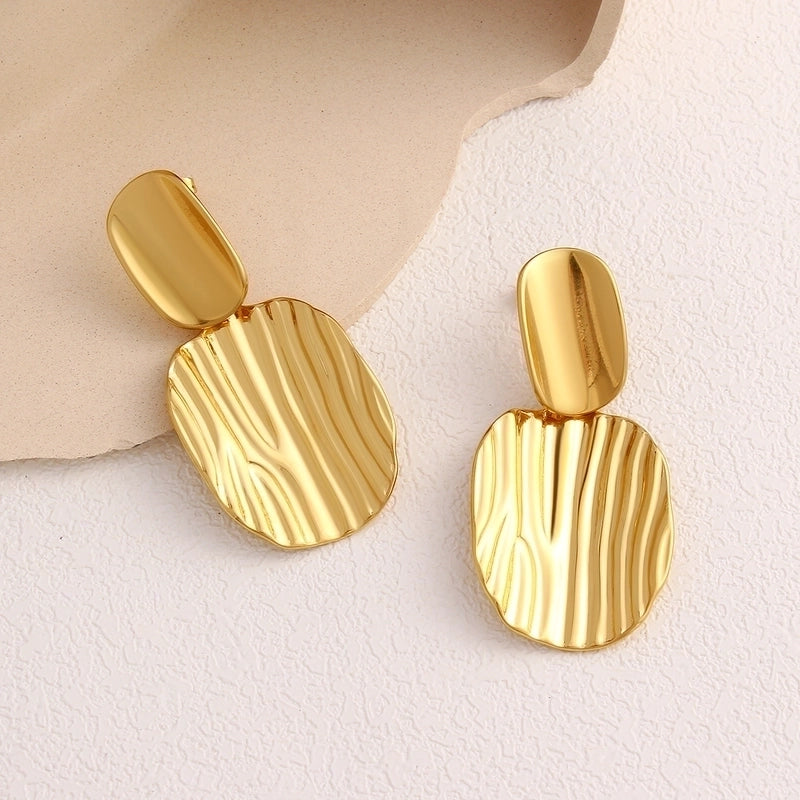 1 Pair Exaggerated Minimalist Commute Geometric Pleated 304 Stainless Steel 18K Gold Plated Gold Plated Drop Earrings