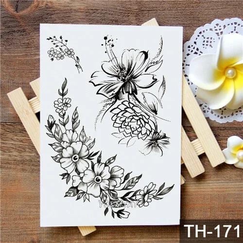 Waterproof Temporary Tattoo Stickers Rose Flowers Leaves Colorful Flash Tatto Sexy Arm Neck Body Art Fake Tattoos For Women Men