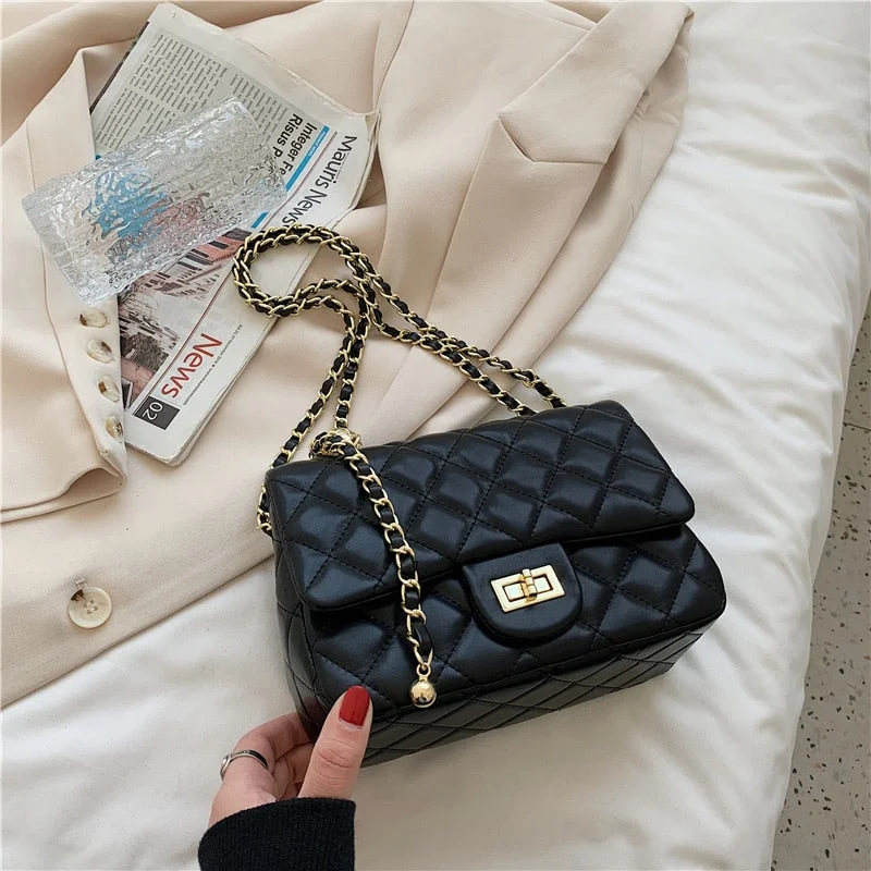 Lingge Chain Small PU Leather Crossbody Bags 2021 Summer Luxury Branded Trendy Fashion Shoulder Handbag And Purses