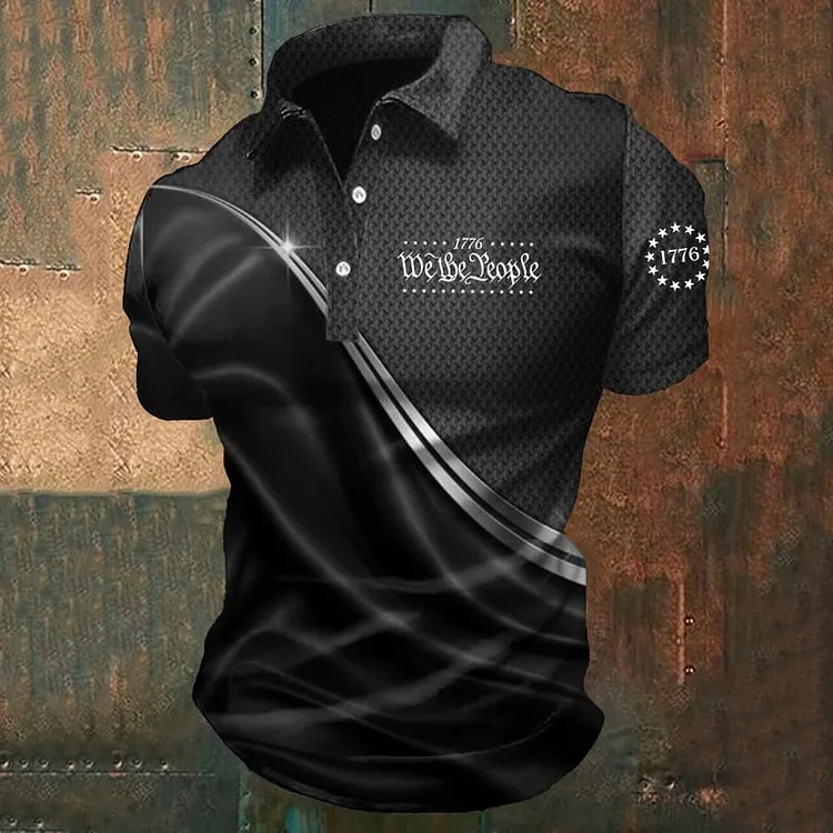 Men's Casual Independence Day 1776 Graphic Print Polo Shirt
