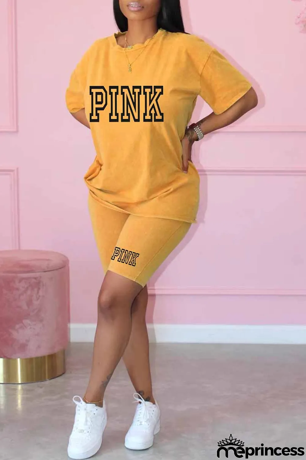 Purple Casual Print Letter O Neck Short Sleeve Two Pieces