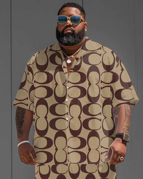 Big & Tall Men's Simple Letters Print Shirt Shorts Suit