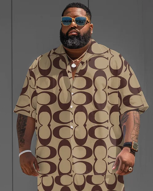 Big & Tall Men's Simple Letters Print Shirt Shorts Suit