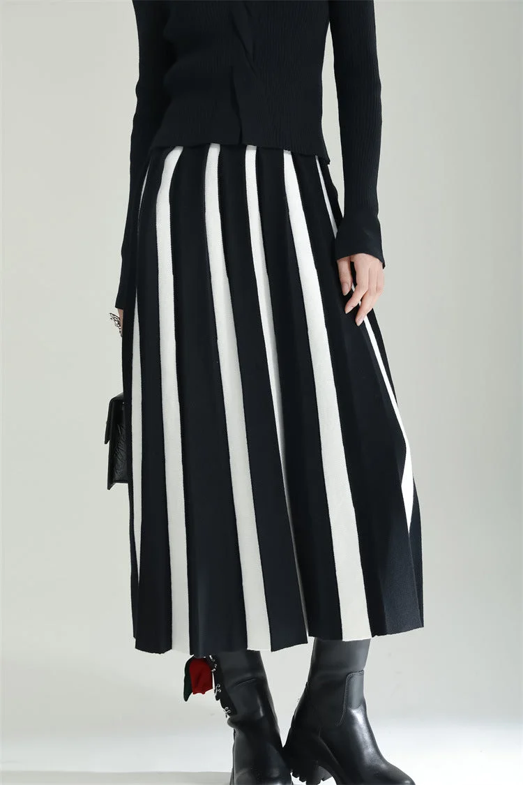 Art Contrast Color Striped A-line Skirt