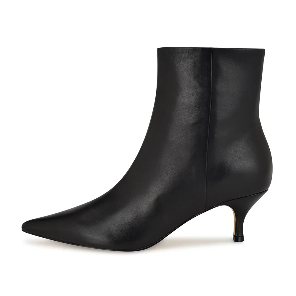 Faux Leather Closed Pointed Toe Side Zipper Black Heel Booties