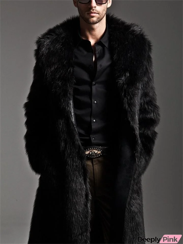 Men's Gentleman Lapel Knee-Length Fur Coat