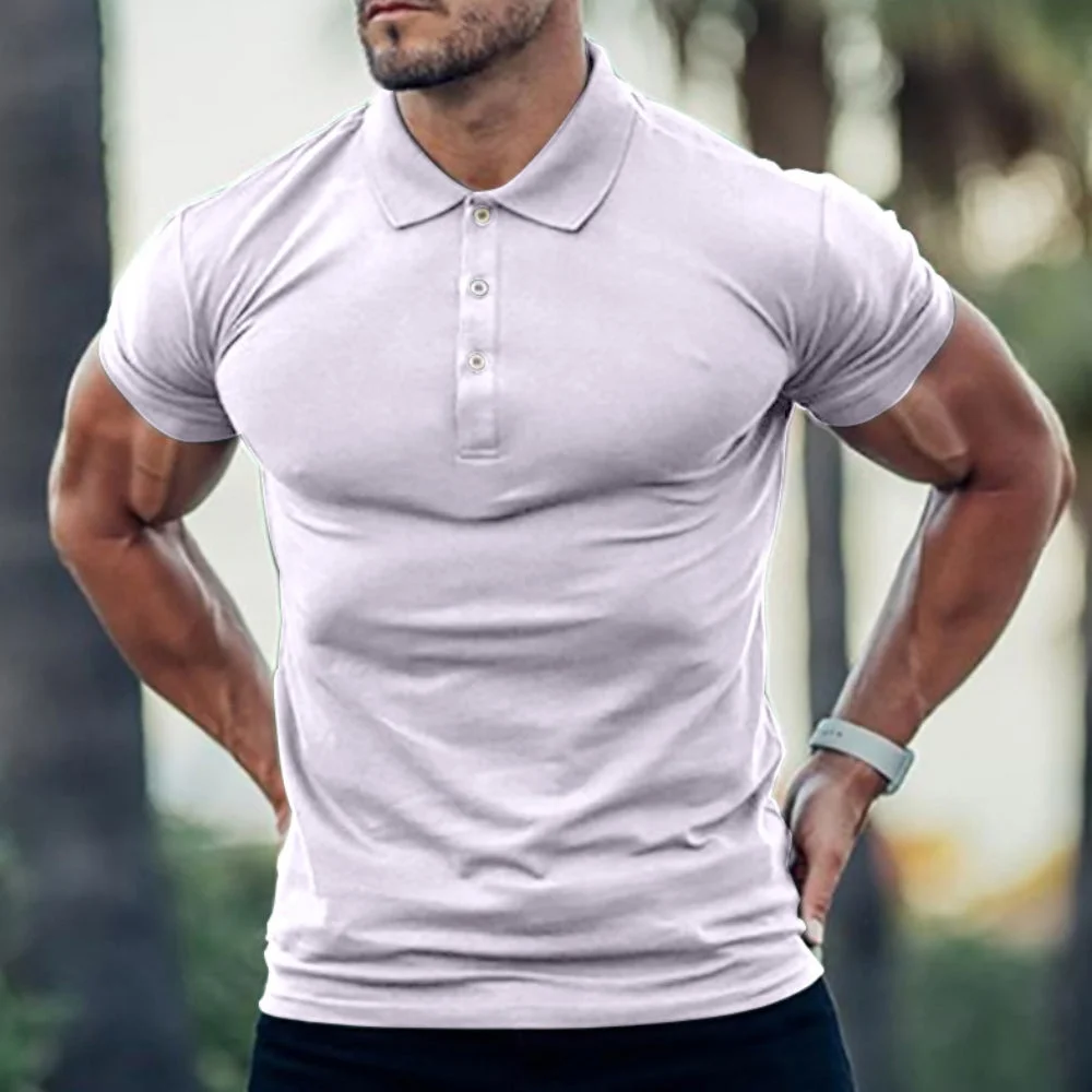 Smiledeer Summer Men's Solid Color Casual Short Sleeve Polo Shirt