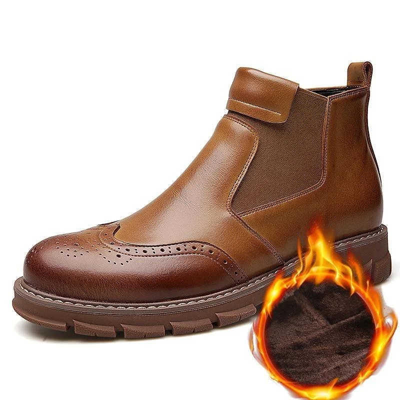 Plush Martin Boots Men New Men's Casual Warm Cotton Boots Fashion Trend Chelsea Boots Leather Boots