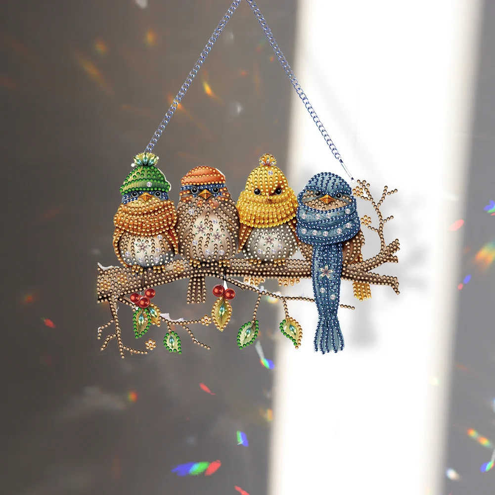 DIY Birds on Branch Acrylic Single-Sided Diamond Painting Hanging Pendant