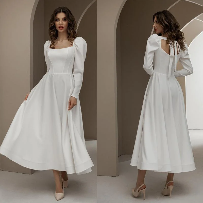 Elegant white mid-waist long-sleeved sexy fashion dress