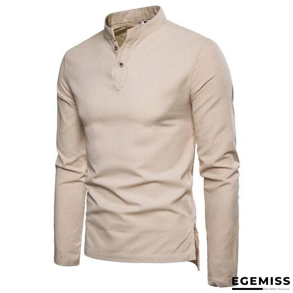 Men Shirt Solid Slim Fit Stand Collar Long Sleeve Shirt Men Casual Cotton Linen Shirts Men Modis Clothes | EGEMISS