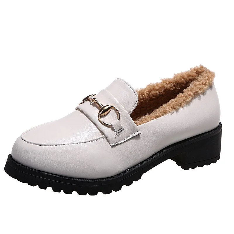 Lourdasprec Thick sole plush loafers women's single shoes JK shoes 2023 fall new British metal buckle student soft soles