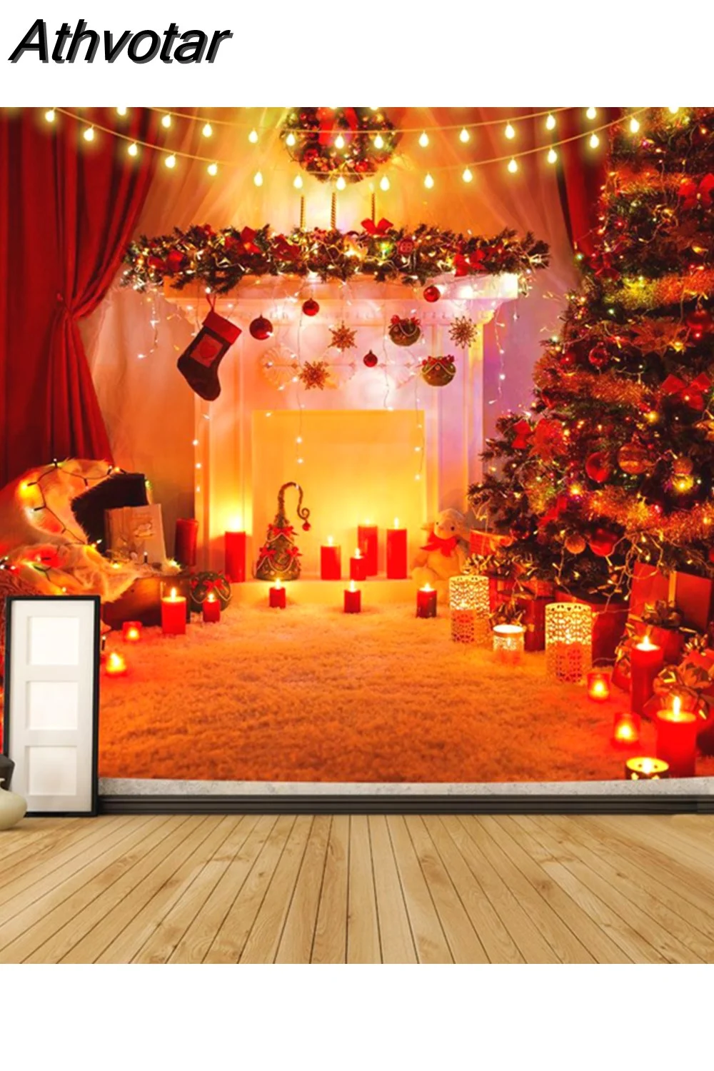 Athvotar Happy New Year Tapestry Christmas Fireplace Wall Hanging Cloth Home Background Bedroom Bedside Decorative Xmas Tree Tapiz