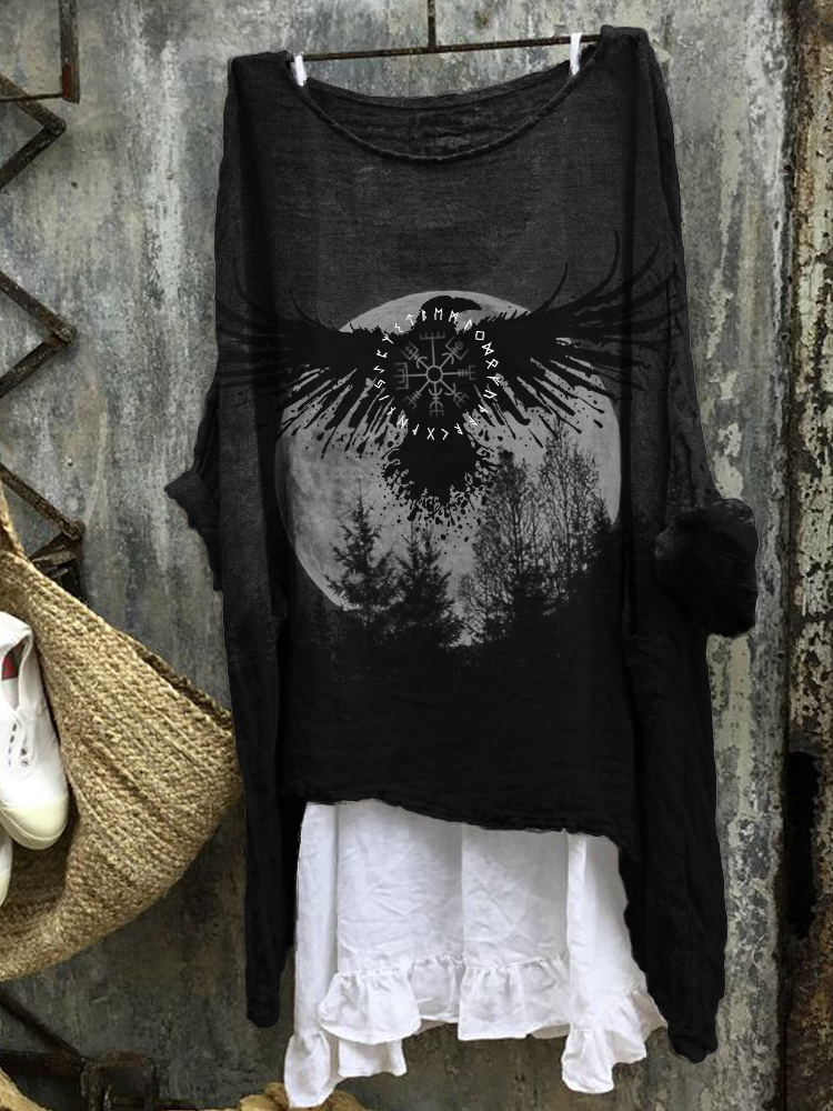 Comstylish Bloody Moon Forest Raven Vegvisir Linen Blend Tunic