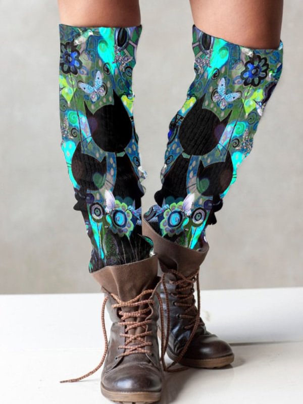 vintage print knitted boots cuffs leg warmer