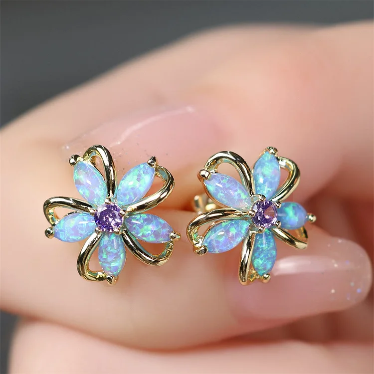 Olivenorma Opal Zircon Cherry Blossom Shaped Earrings