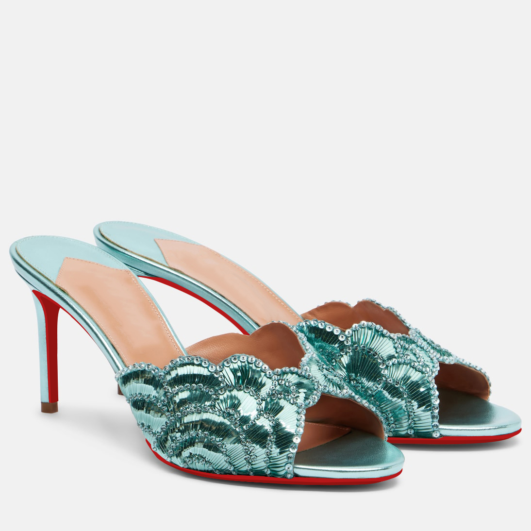 100mm/80mm Sequined Beaded Peep Toe High Heel Red Bottom Stilettos High Heel Sandals-MERUMOTE
