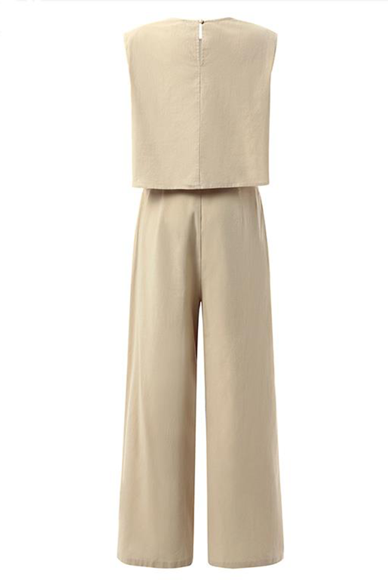 Casual Solid Split Joint O Neck Sleeveless Two Pieces(3 Colors)