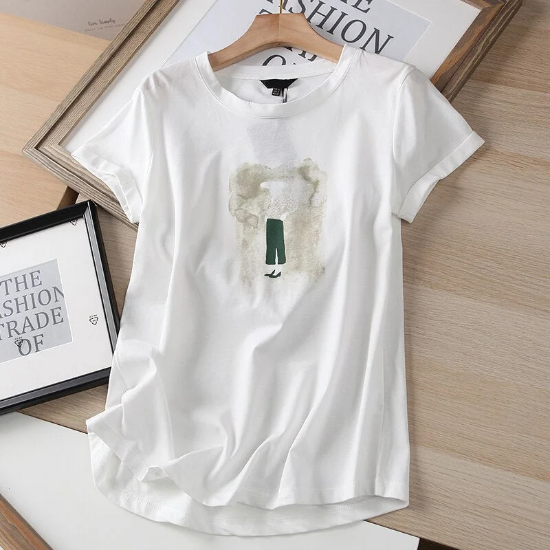 2021 Summer White Vintage Cotton T Shirt Women Harajuku O-Neck Short Sleeve Oversize Casual Tshirt Tops Female Camiseta Mujer