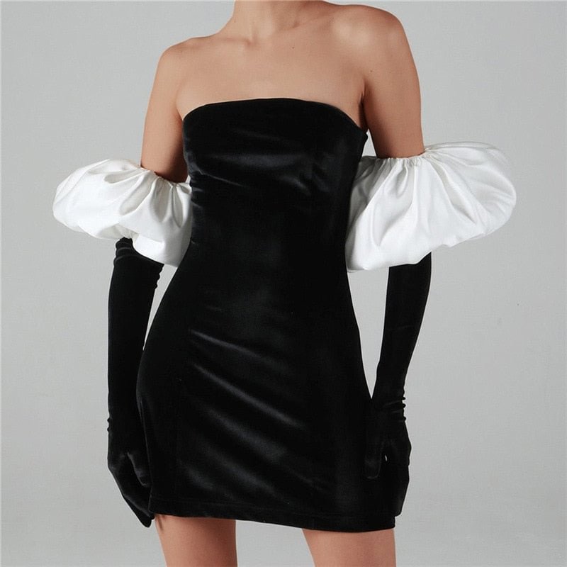 Women's Sexy Wrap Chest Bodycon Dress Solid Elegant Puff Sleeve Off Shoulder Dresses Party Evening Mini Slim Gown Spring Autumn