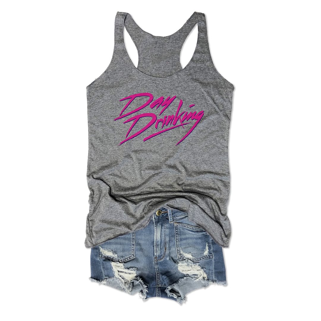 Day Drinking...Retro 80s Grey Triblend Racerback Tank