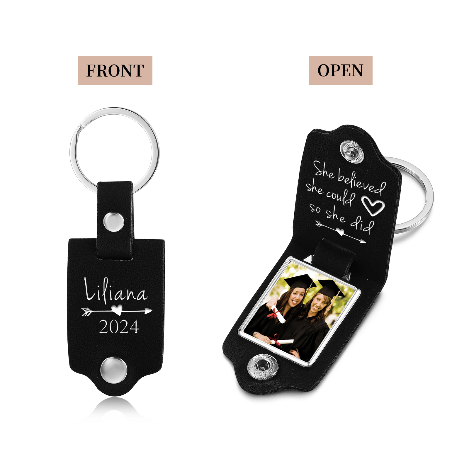 2024 Personalised Graduation Leather Keychain Custom Name & Photo Keychain Graduation Gift - She Believed She Could, So She Did-Jessemade AU