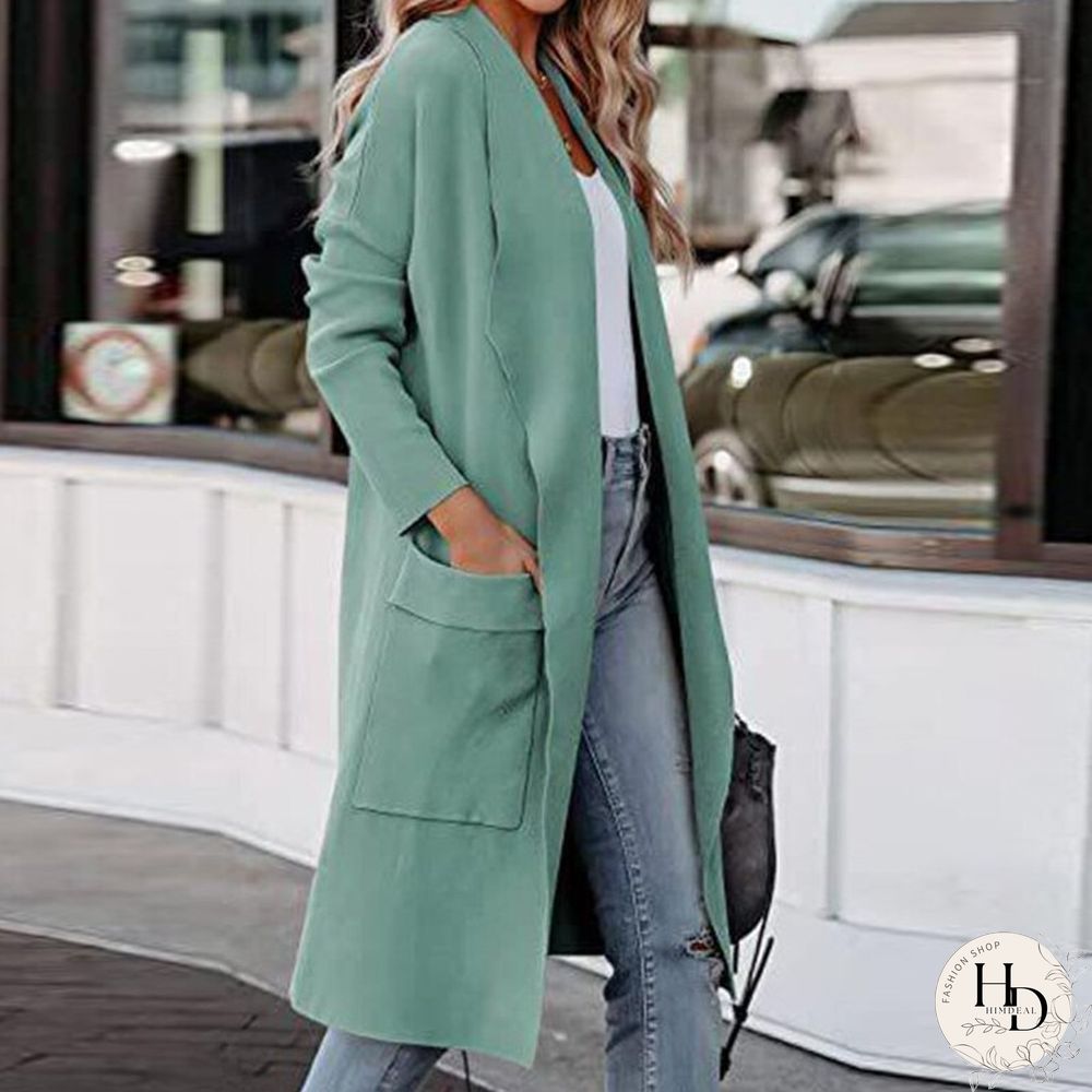 Women Casual Long Sleeve Lapel Cardigan Jacket Fall New Fashion Solid Woolen Coat Ladies Loose Commuter Large Pocket Jacket