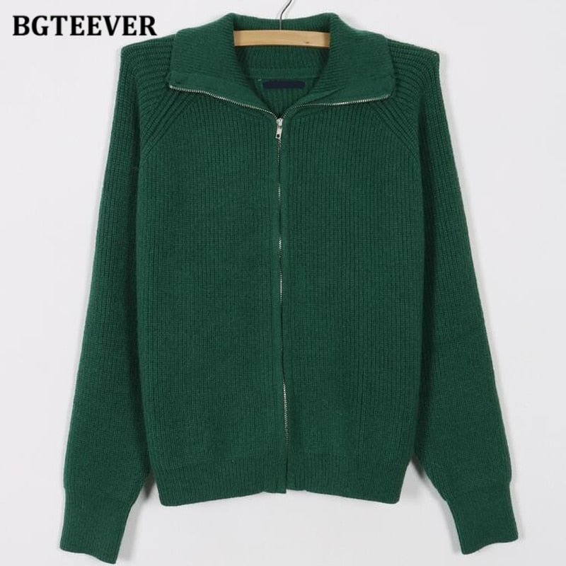 BGTEEVER Vintage Thicken Turtleneck Women Cardigans Tops 2021 Autumn Winter Loose Zippers Casual Female Knitted Sweaters