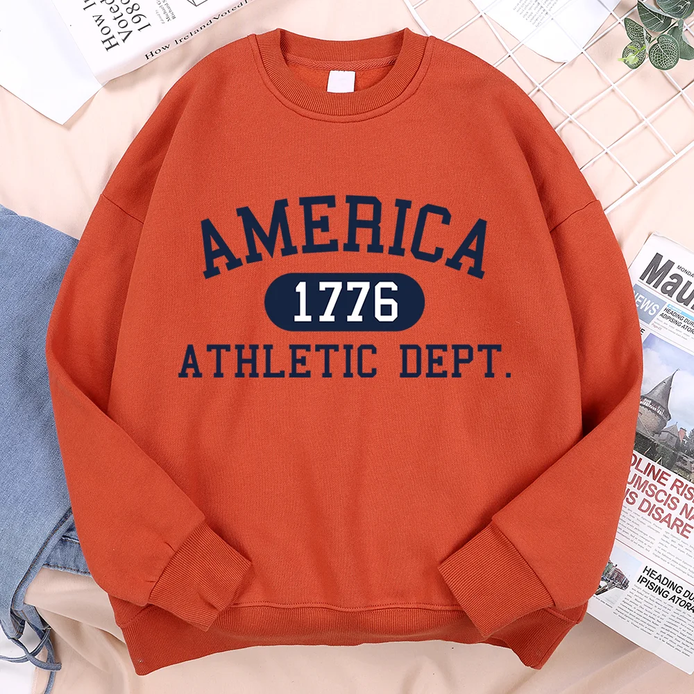 Unisex Retro America 1776 Athletic Dept Letter Printed Hoodies Pullover Sweatshirt