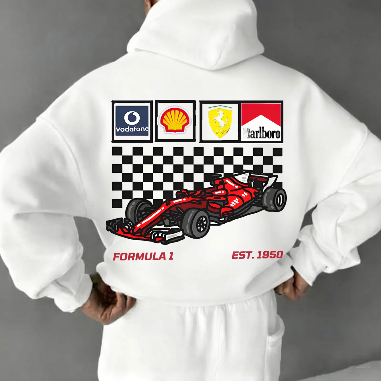 Racing Car Pattern Fleece Hoodies, The Ideal Choice For Sports Enthusiasts.