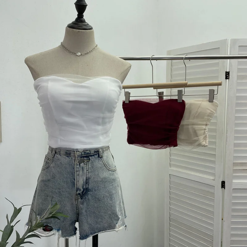 Churchf Thai Babes Light Yarn Splicing Braless Sleeveless Top With Short Corset Corset Umbilized Bra Vest 8865