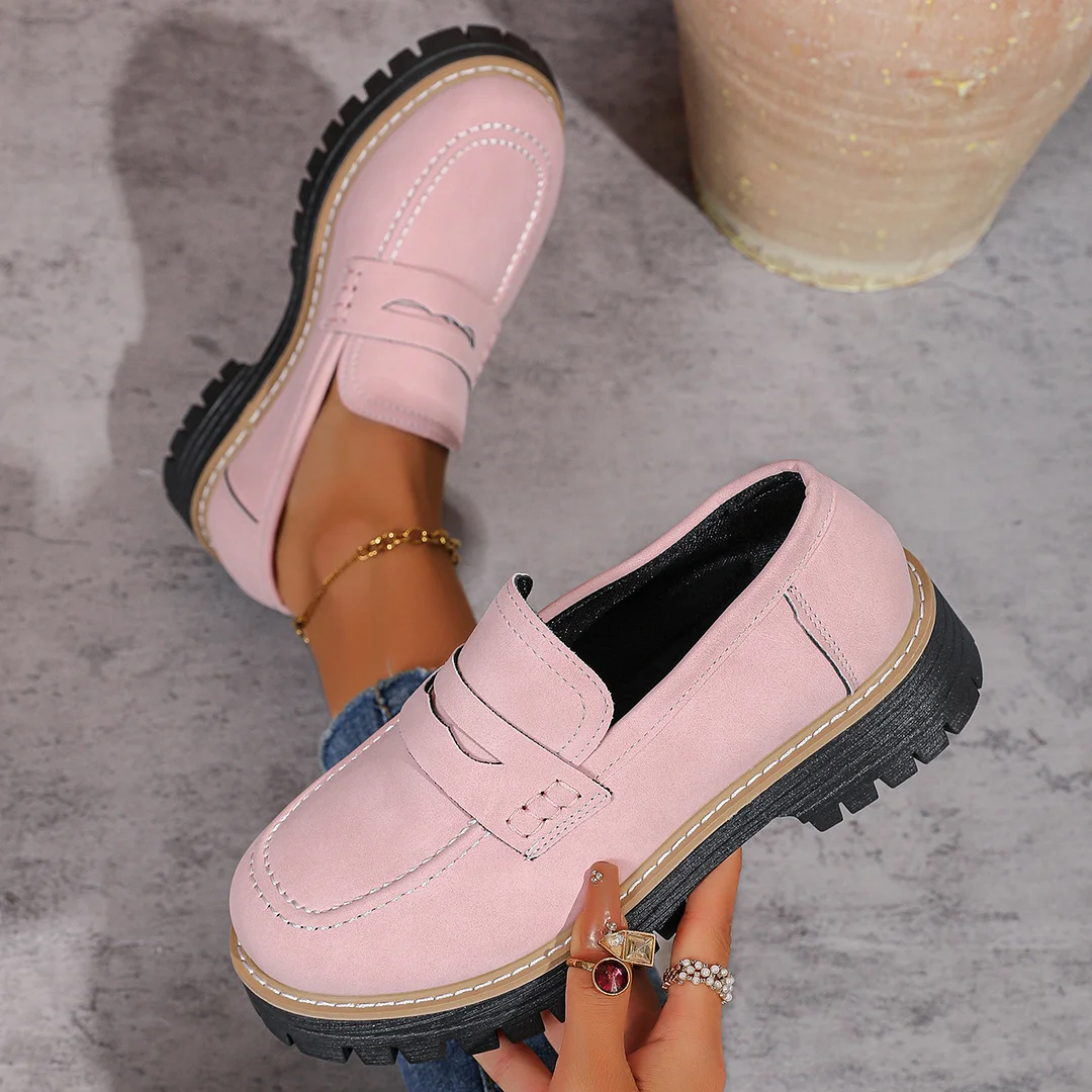 Breakj Breakj New Spring And Autumn Lefu Shoes Large-Size Leisure Grinding Sand Yingfeng Women's Shoes Thick Heel Thick Back Retro