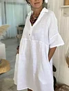 Women's Casual Solid Color V-Neck Mid Sleeve Shirt Dress