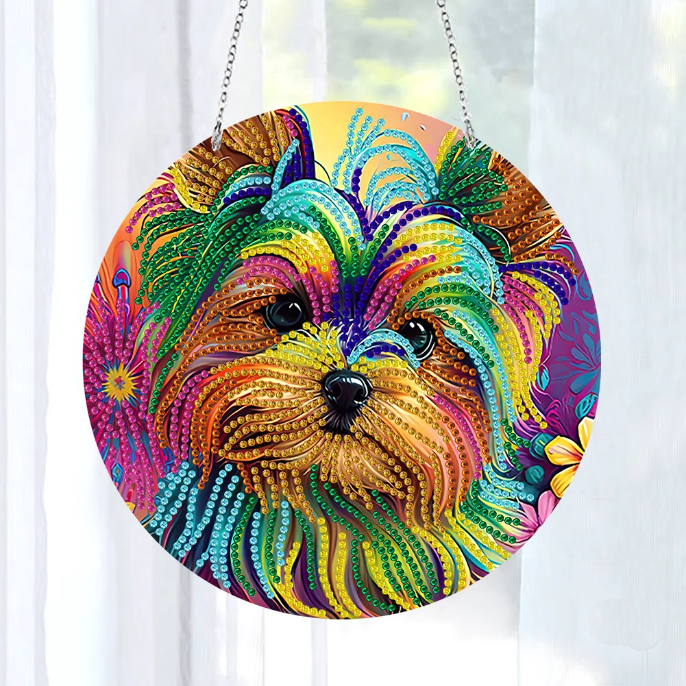 DIY Dog Crystal Diamond Pendant Single-sided 5D Round for Home Garden
