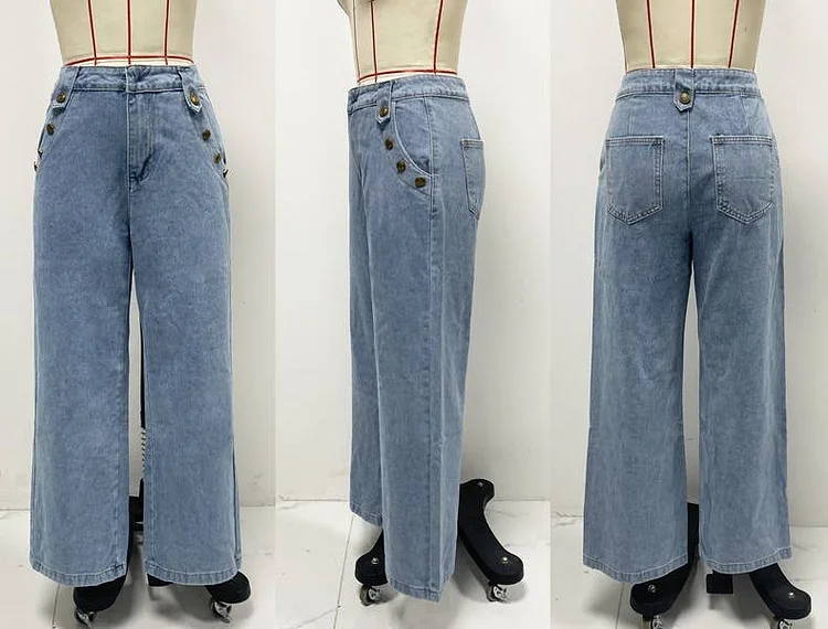 Vintage Denim Front Button Waistcoat Jeans Set