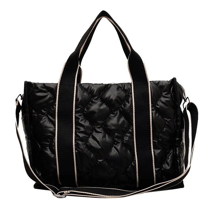 Autumn Winter Crossbody Bags Cotton Quilted Shopper Travel Tote Handbag (Black)