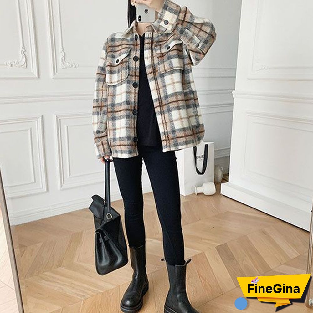 Dyed Pocket Overshirt Check Wool Blend Shirt Jacket