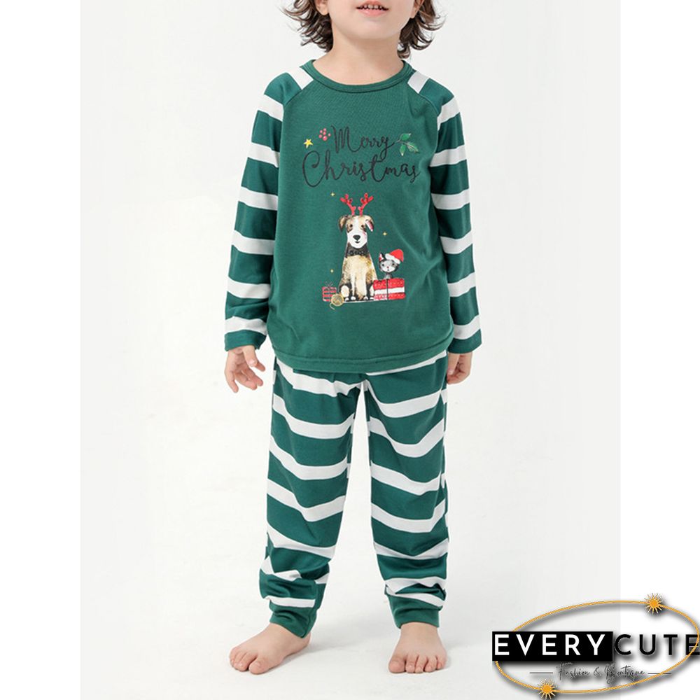 Green Striped Graphic Print Cotton Blend Lounge Set
